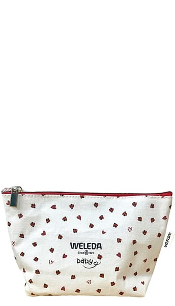 Mother-Baby-Toiletry-Bag in white with red Ladybugs and Hearts.