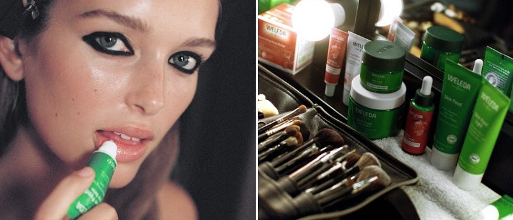 Model applying Skin Food Lip Balm