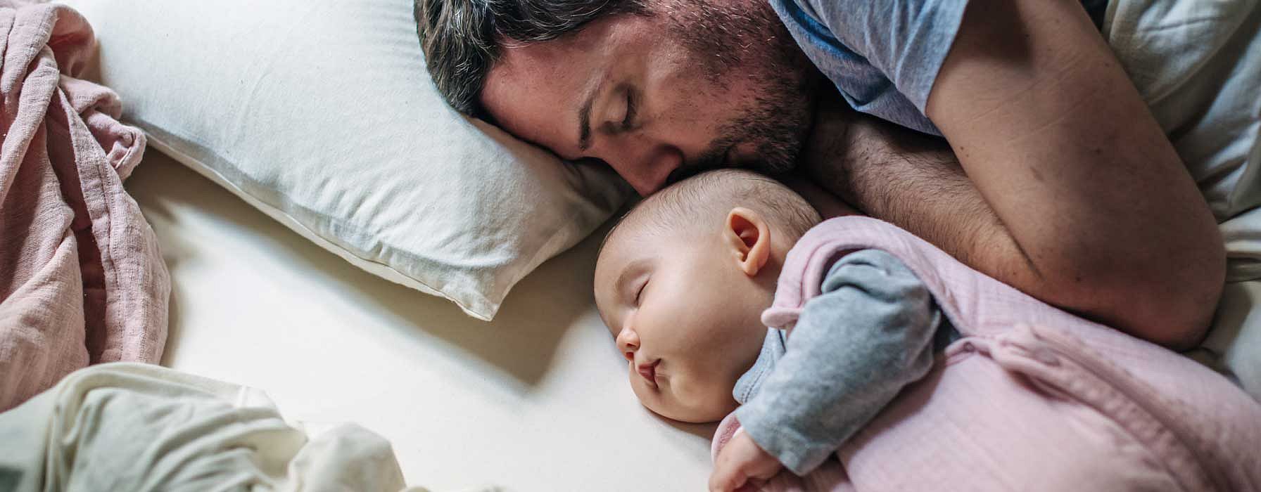 Family lying in bed