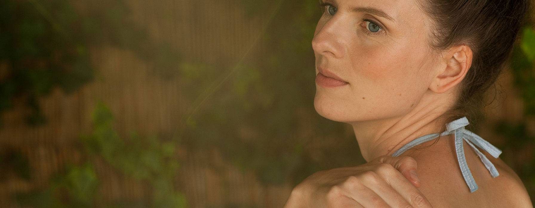 Woman looking back.