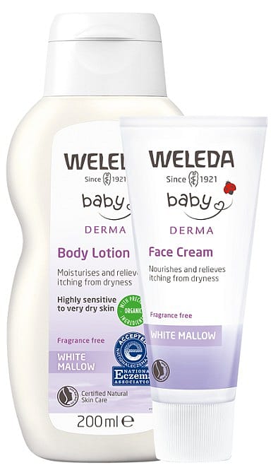 Sensitive Baby Care Set with white Mallow Body lotion and Face Cream.