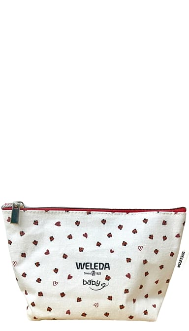 Mother-Baby-Toiletry-Bag in white with red Ladybugs and Hearts.