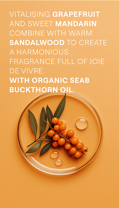 sea buckthorn on orange background with text.