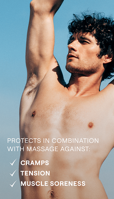 shirtless man with his arm raised, accompanied by text.