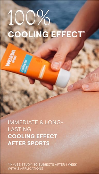 Arnica Sport cooling Gel held in hand with text.