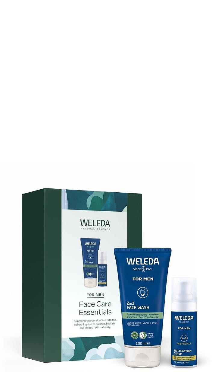 men face care products and box