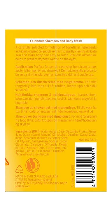 Packaging Calendula Shampoo & Body Wash back.