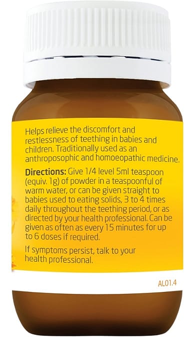 Baby Teething Powder bottle back.