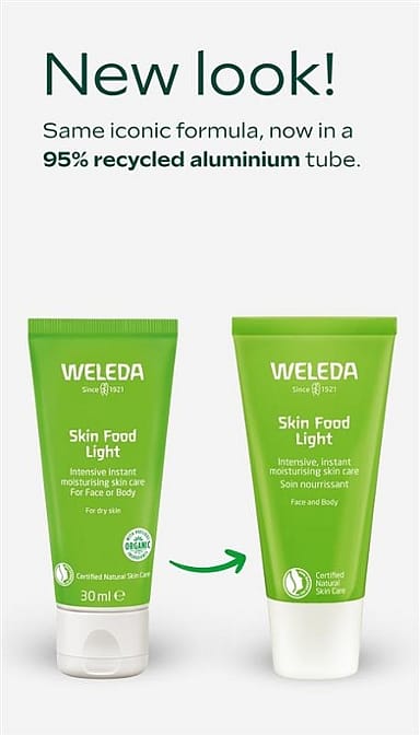 Skin Food Light 30ml is now in a 95% recycled aluminium tube.