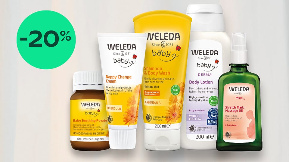 Weleda products Calendula Baby Care, Baby Teething Powder and Stretch Mark Masage Oil