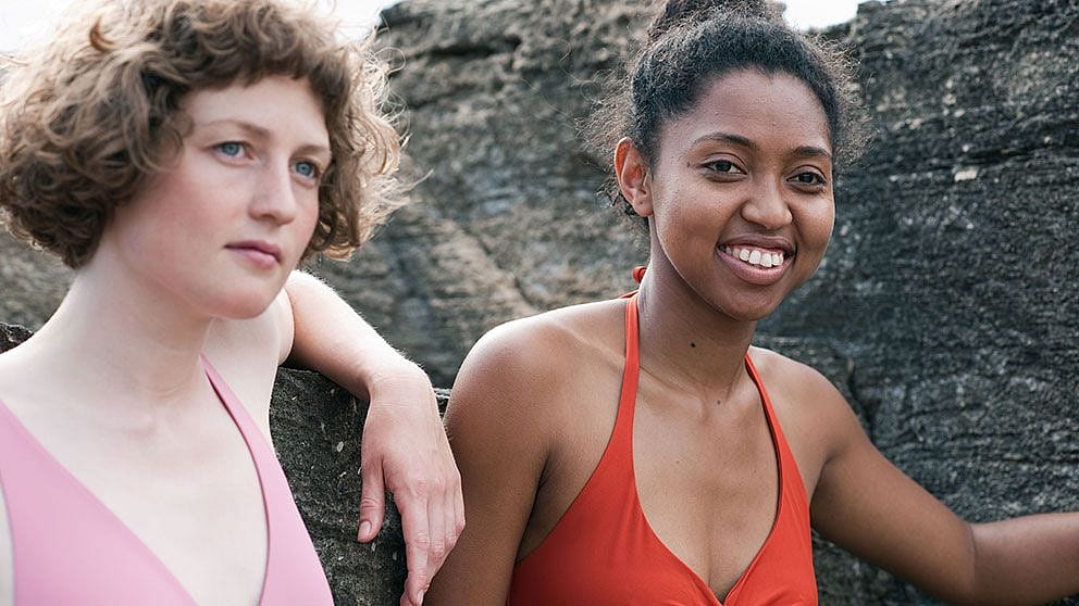 two women looking into distance