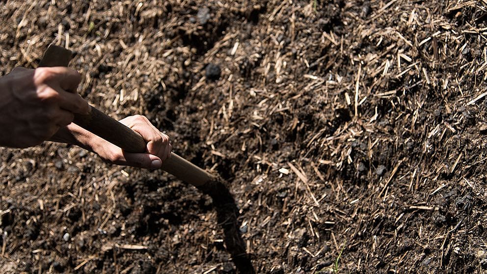 spade in compost