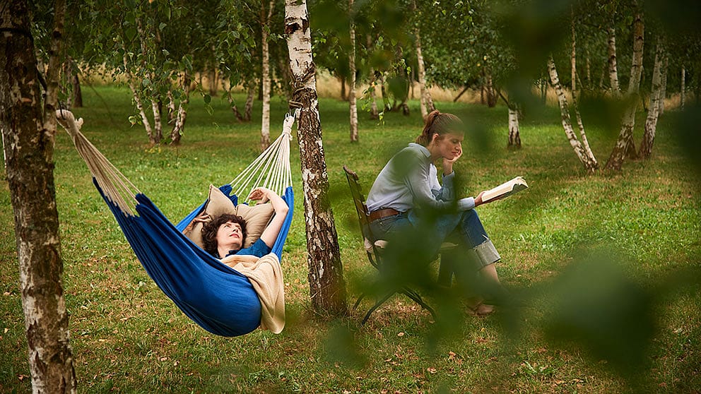 relaxing in a hammock