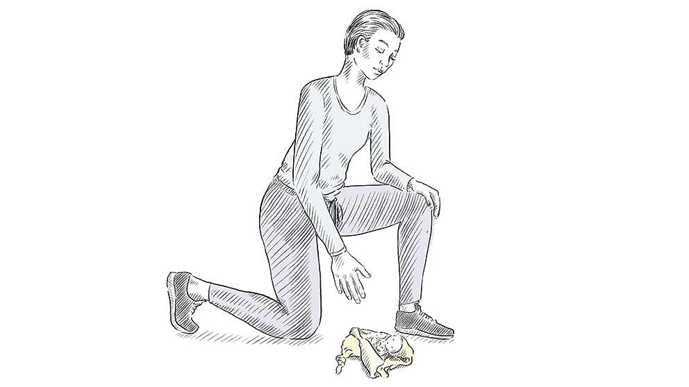 Kneeling drawing.